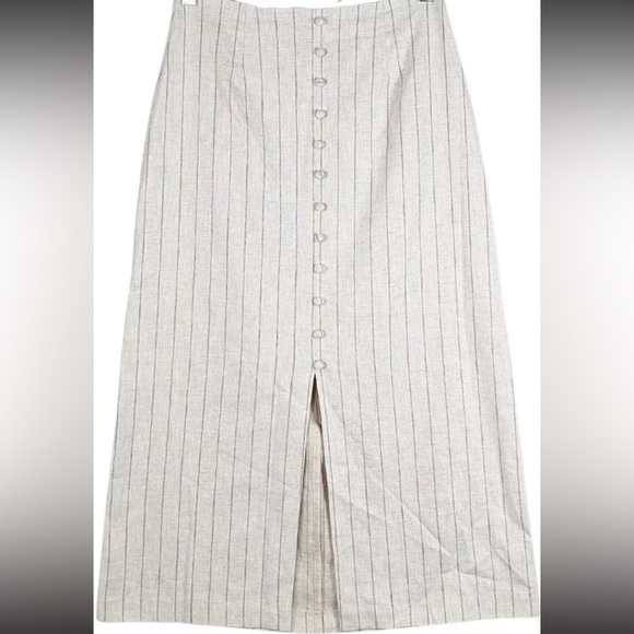 Banana Republic Maxi Skirt Classic Linen Striped Front Slit Neutral Minimalist - Picture 1 of 9